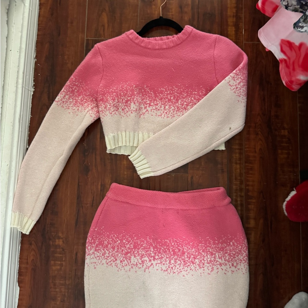 Pink and Cream Women's Skirt Set